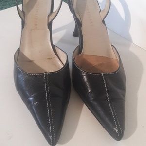 Vintage Black Leather 3"h Slingbacks 6m